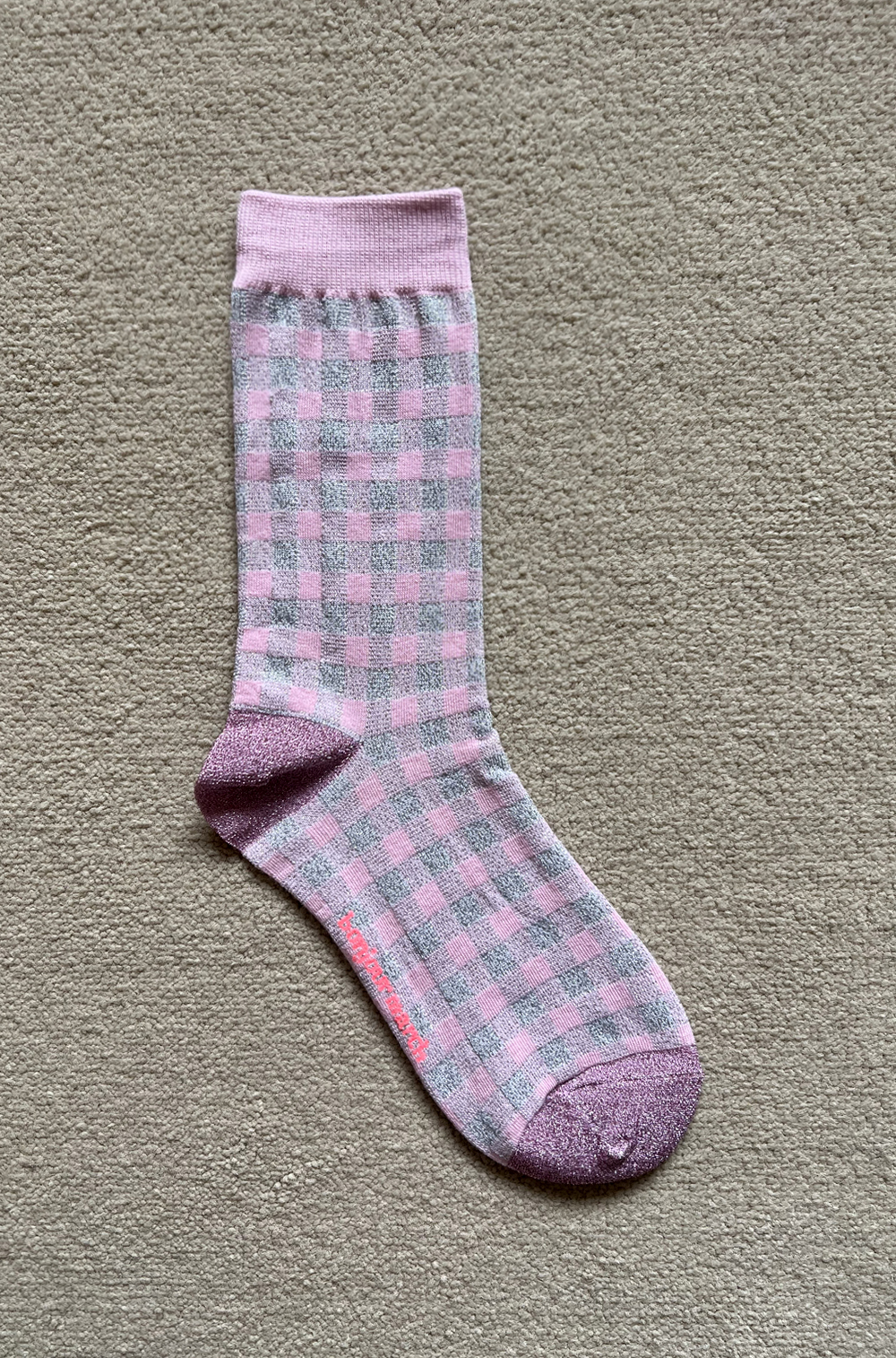 Glitter check socks_pink