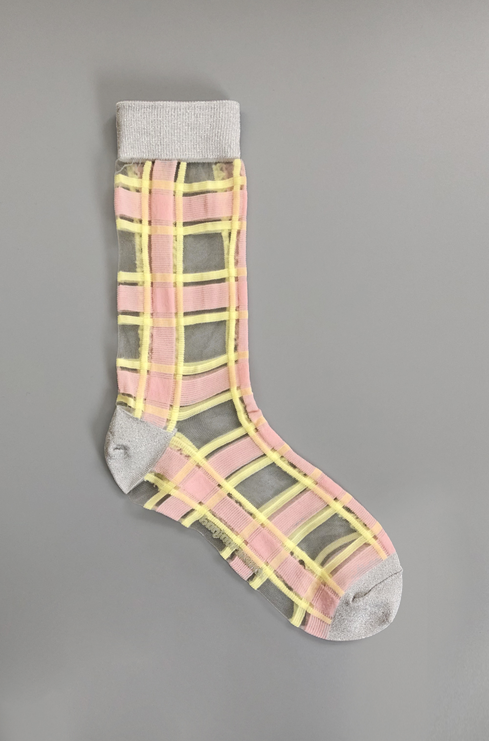 Sheer check socks_pink
